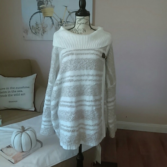 Calvin Klein Sweaters - Calvin Klein Striped Cowl Neck Wrap Sweater